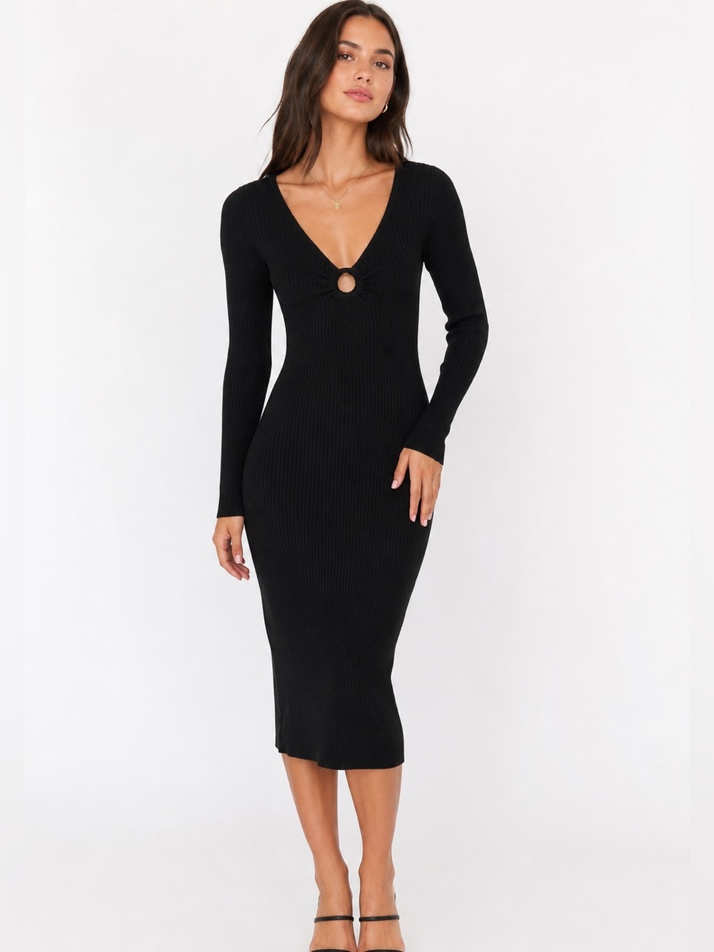 Abercrombie Fitch Dress Womens XSP Long Sleeve Ribbed O Ring V Neck Fitted